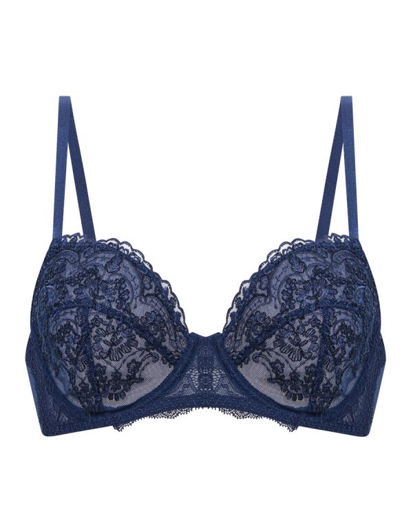 Buy NAYOMI Navy Womens Floral Printed Lace Padded Underwired Balconette Bra